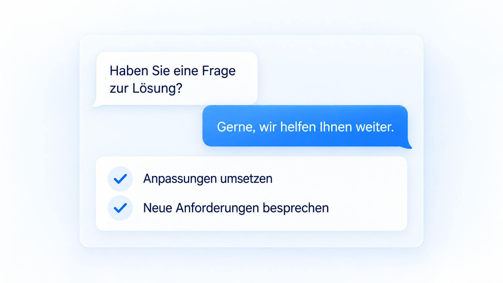 Support-Gespräch mit Comgate zu Feedback, Fragen und der Weiterentwicklung eines KI-Dokumentchats.